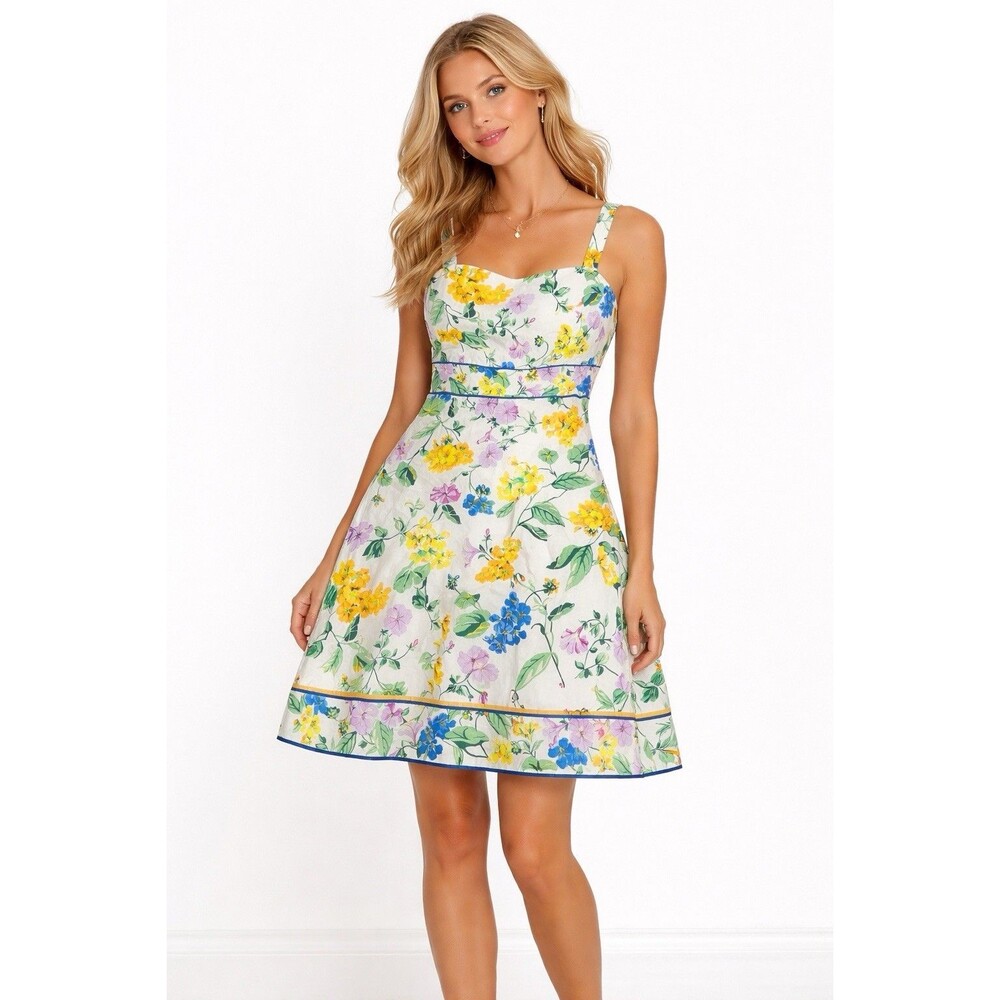 Ann Taylor Dress Womens Multicolor Floral Sheath Sleeveless Linen Cotton Size 2T